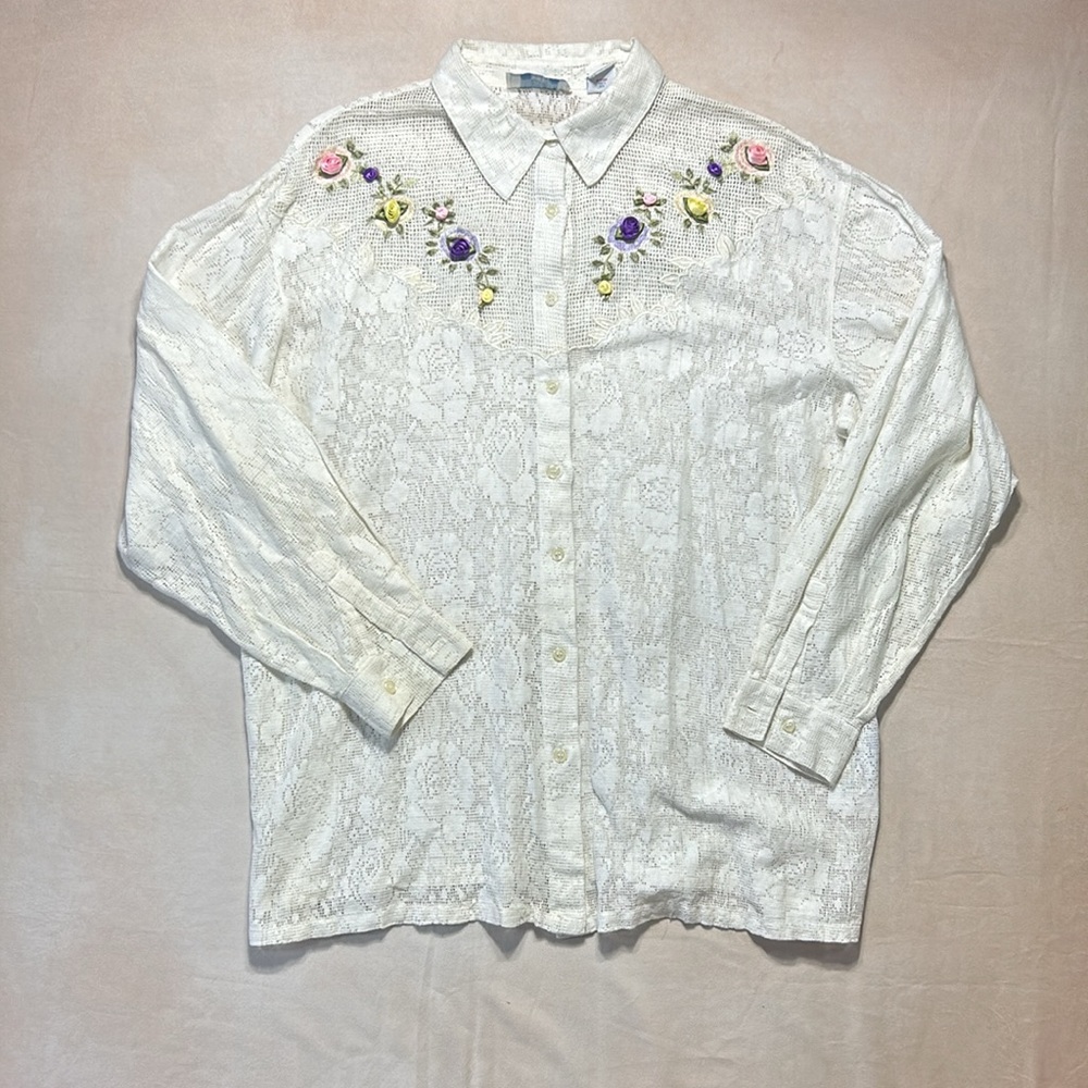 Lace floral button up top